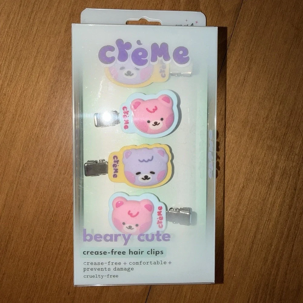 NEW The Creme Shop Set Of 4 Beary Cute Crease-Free Hair Clips K Beauty‎